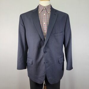 Tom James Men's Sport Coat Blazer Two Button Navy Blue Wool Herringbone‎ 44S